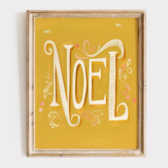 Noel Hand Lettered Christmas Design Mustard Yellow Holiday Poster