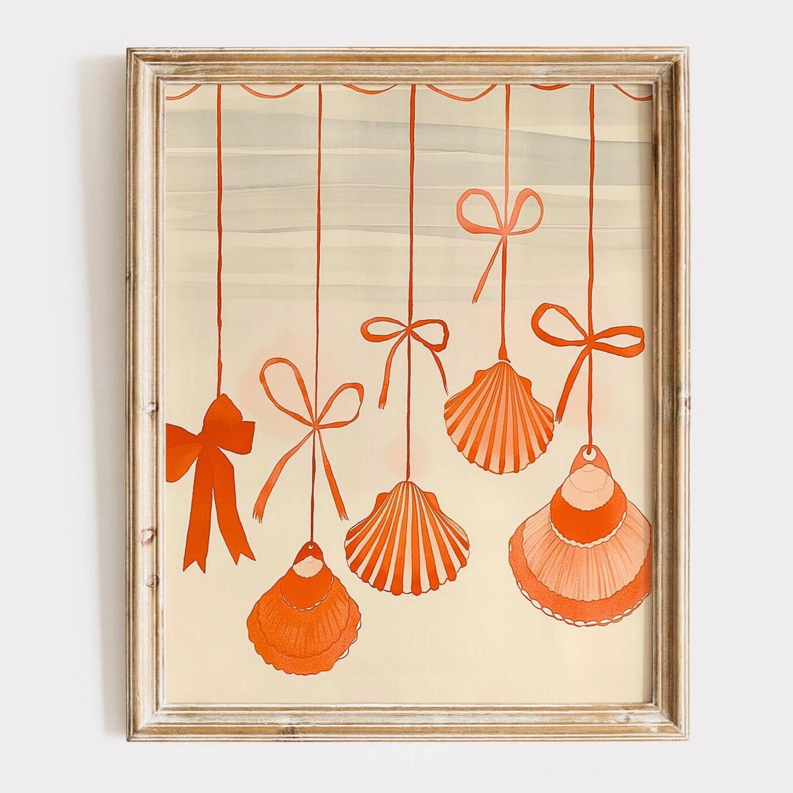 Orange Scallop Shells Hanging Bows Decorative Coastal Charm Art Poster