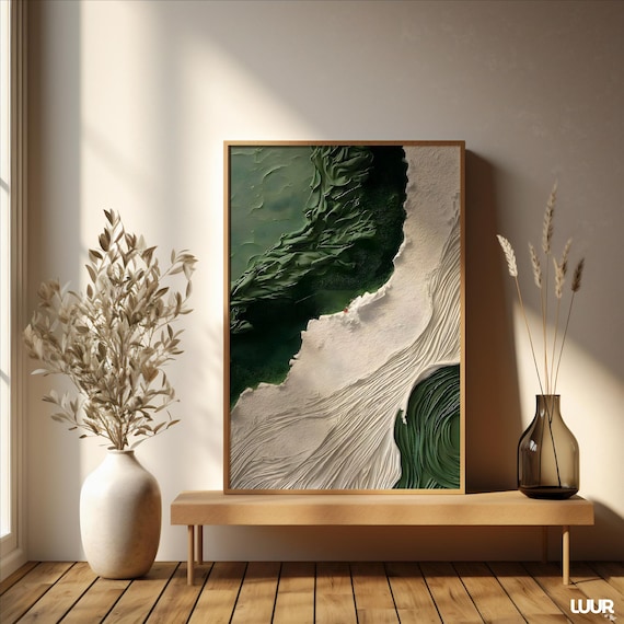 Green Abstract Wall Art Textured Print Minimal Modern And White Artwork Decor For Living Room