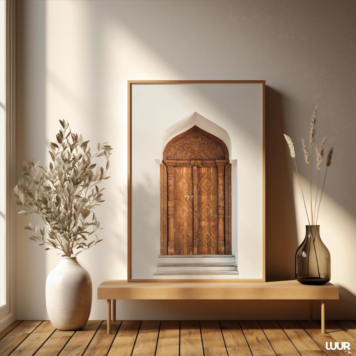 Carved Moroccan Wooden Door Islamic Arch Minimalist Travel Art Poster