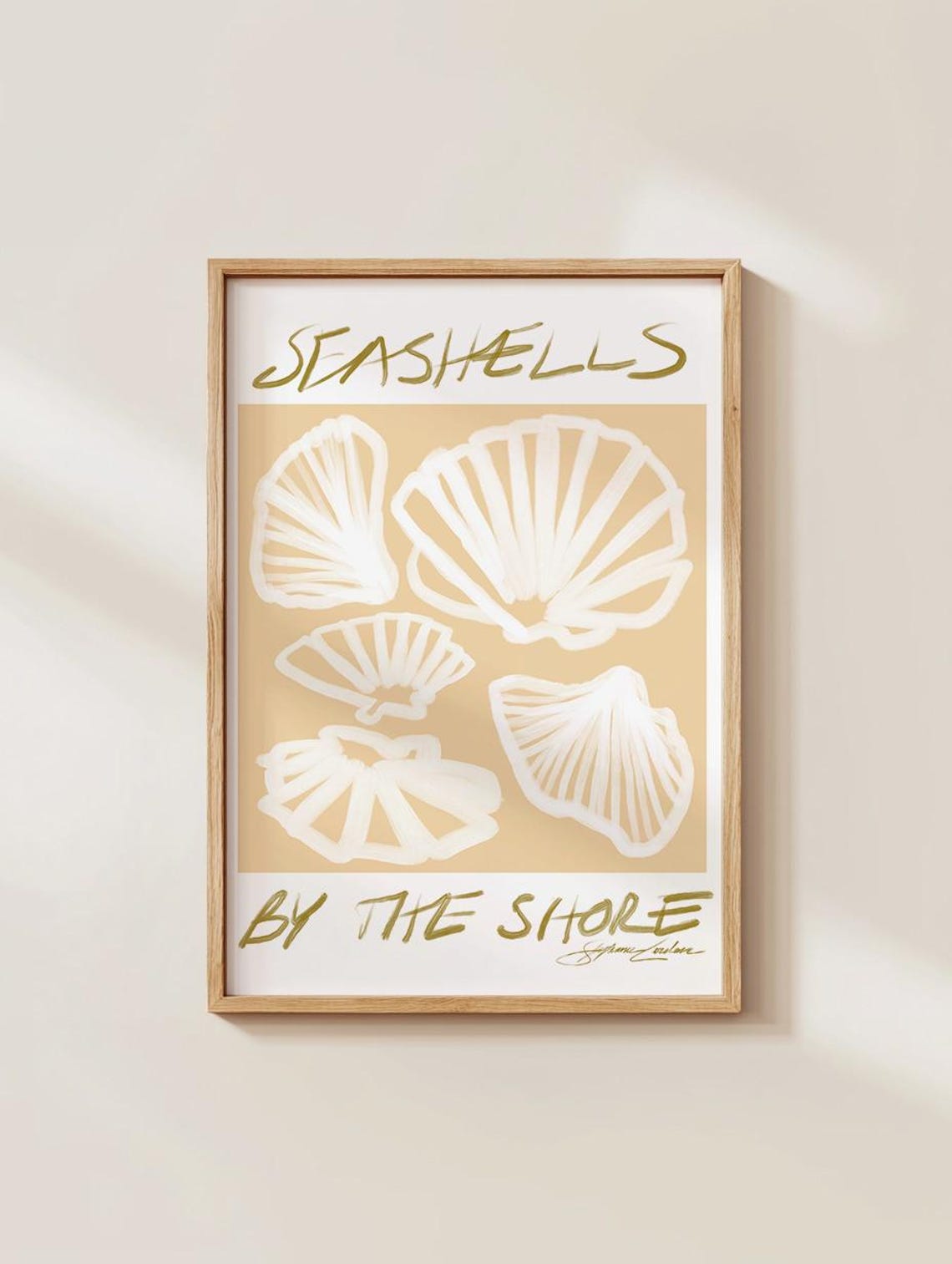 Seashells By The Shore White Shell Coastal Sketch Beige Ocean Poster