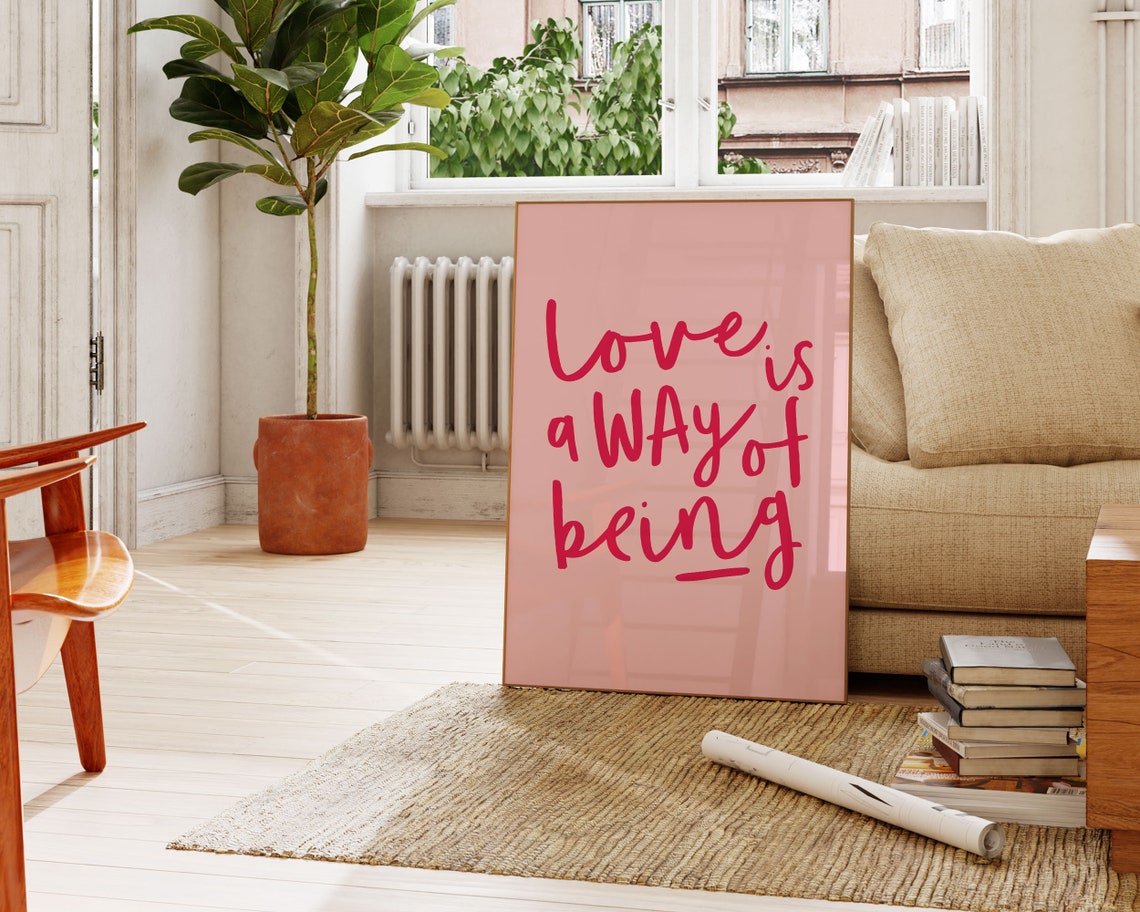 Love Is a Way of Being Red Script Pink Romantic Quote Wall Poster - Image 3