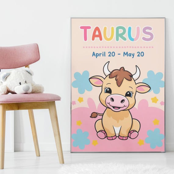 Zodiac Sign Taurus Print For Nursery Or Toddlers Room Print Art Art