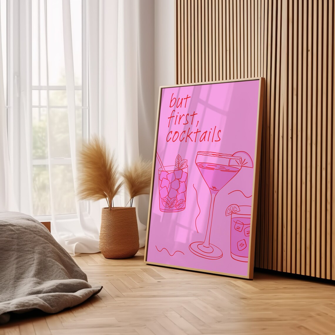 Cocktail Wall Art But First Cocktails Print Trendy Bar Cart Art Minimalist Print Cheers Print Alcohol Print Pink Preppy Bar Cart - Image 3