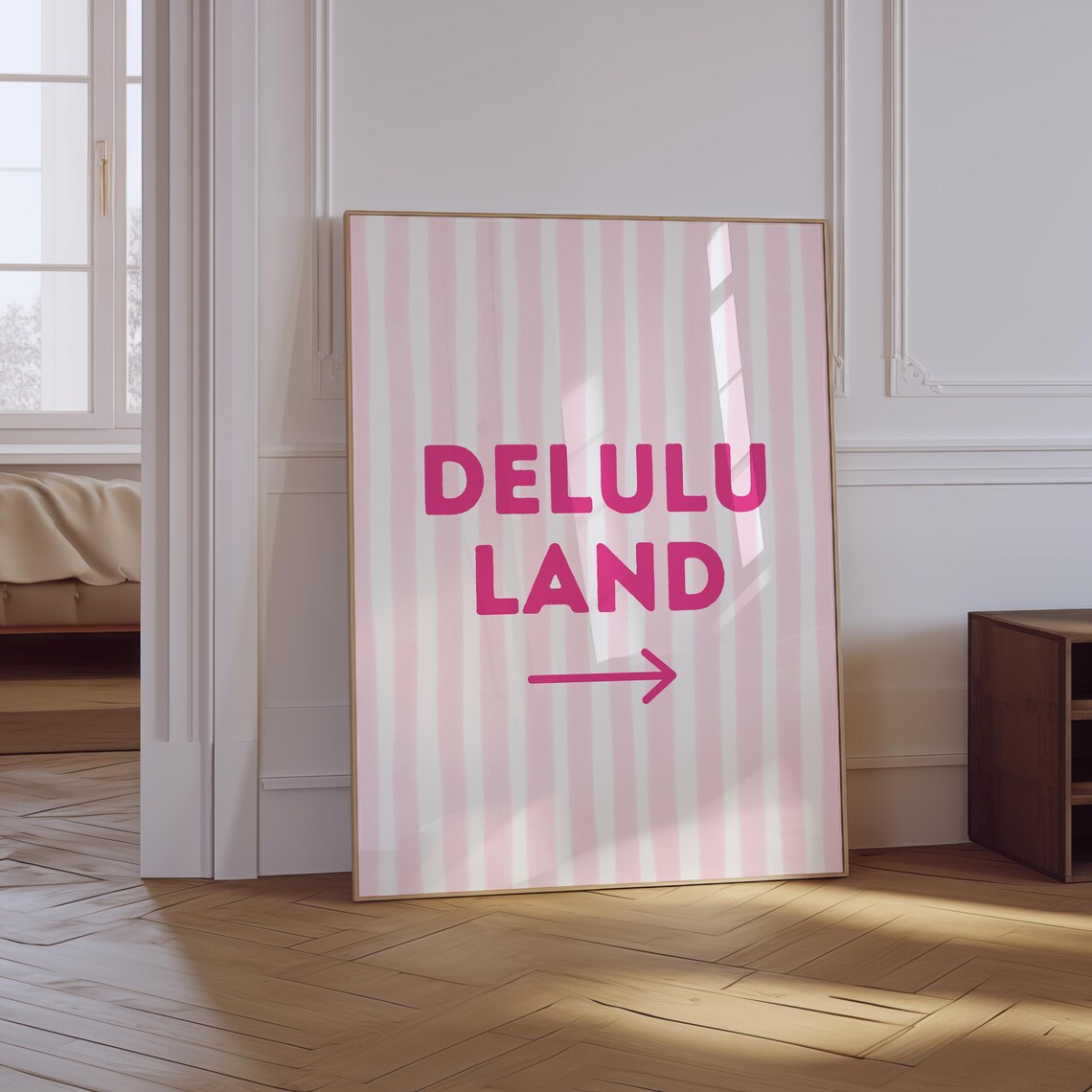 Delulu Land Arrow Hot Pink Striped Preppy Aesthetic Trendy Wall Art