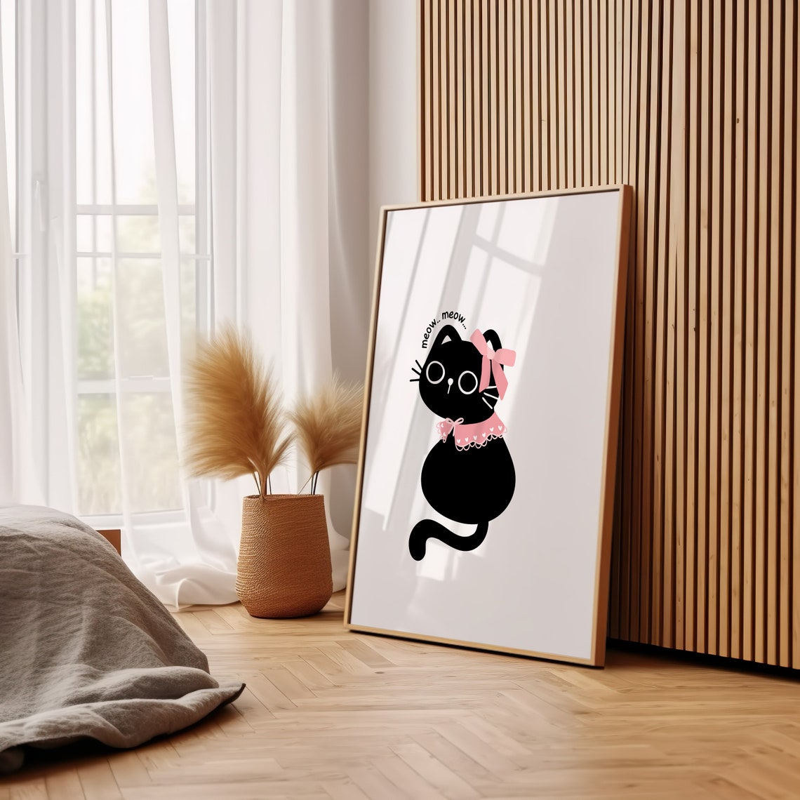 Black Cat With Pink Bow Meow Coquette Cute Girly Room Art Poster - Image 3