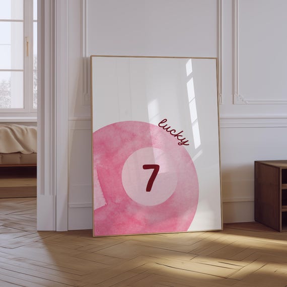 Vintage Pool Ball Print Lucky Ball Wall Art Retro Hand Drawn Poster Pink Pool Ball Poster Trendy Bar Cart Art Prints