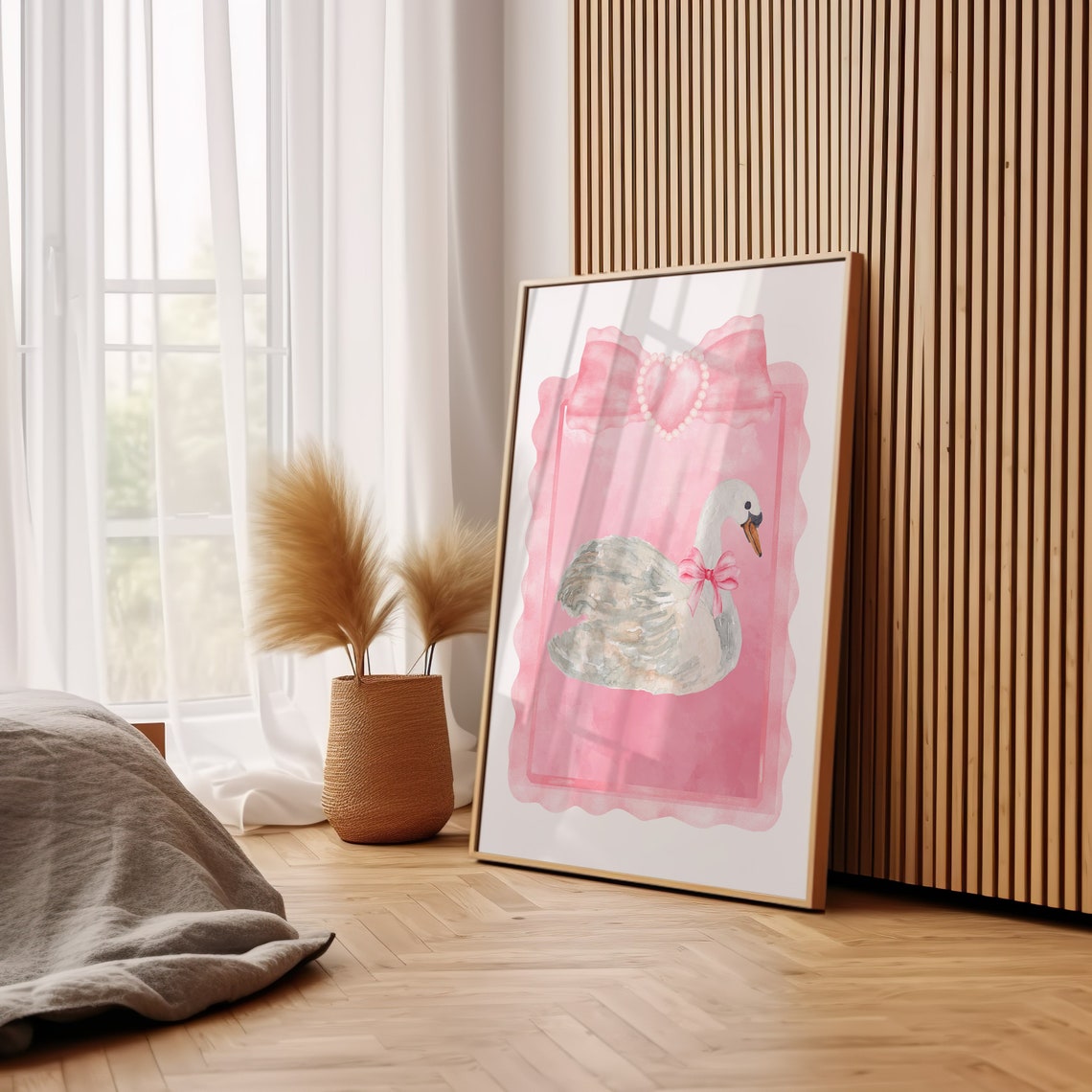 Pink Swan Watercolor Bow Pearl Heart Frame Balletcore Girls Poster - Image 3