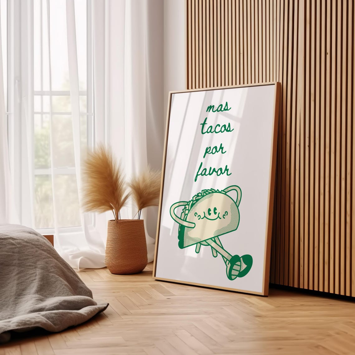 Mas Tacos Por Favor Cute Green Taco Character Kitchen Wall Poster - Image 2