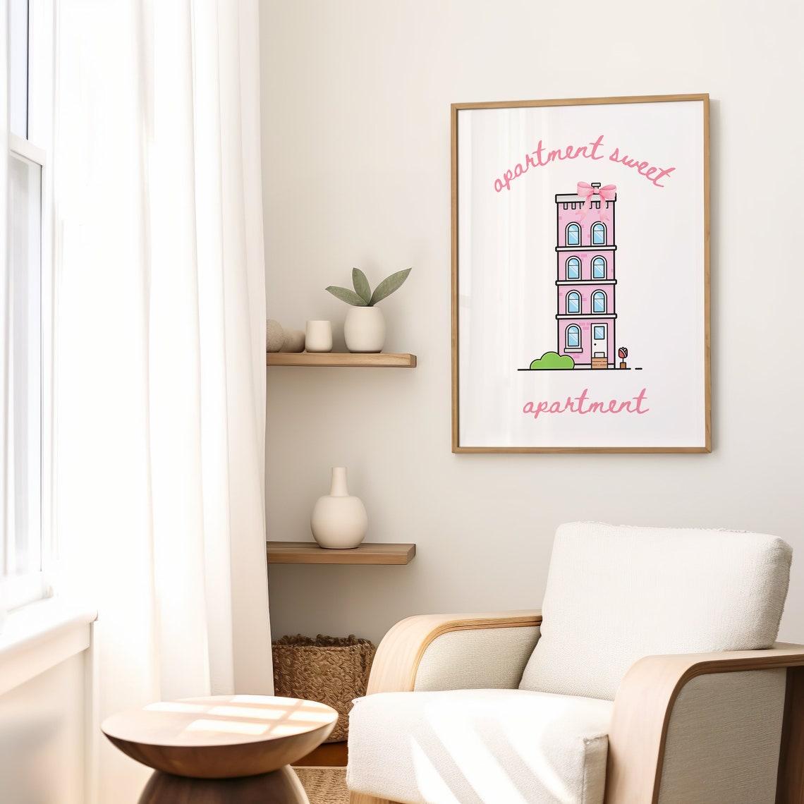 Apartment Sweet Apartment Pink Cartoon Building Coquette Quote Print - Image 2