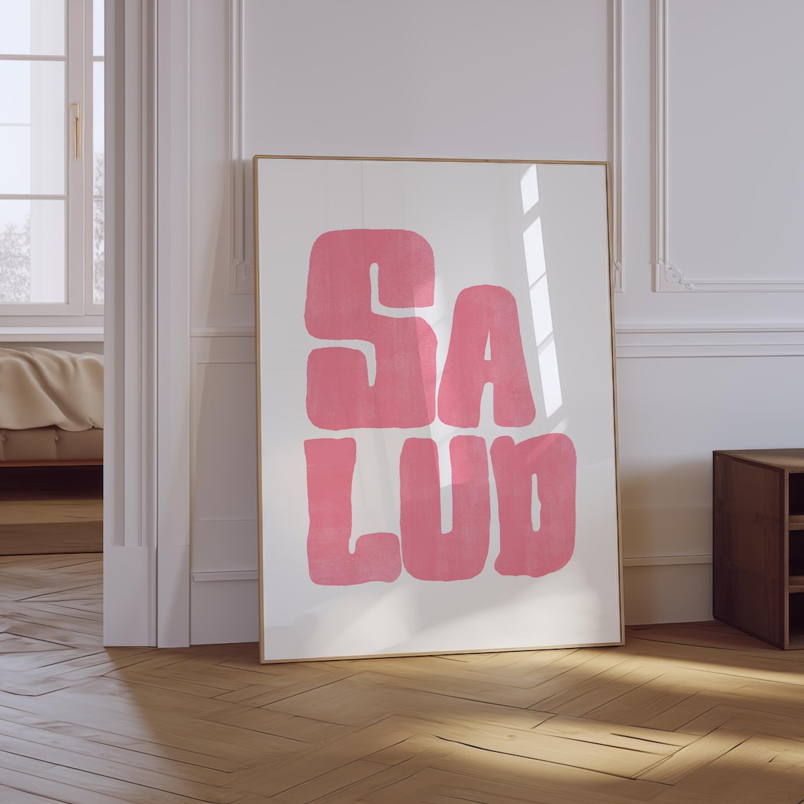 Salud Pink Stacked Block Letter Typography Modern Toast Art Poster