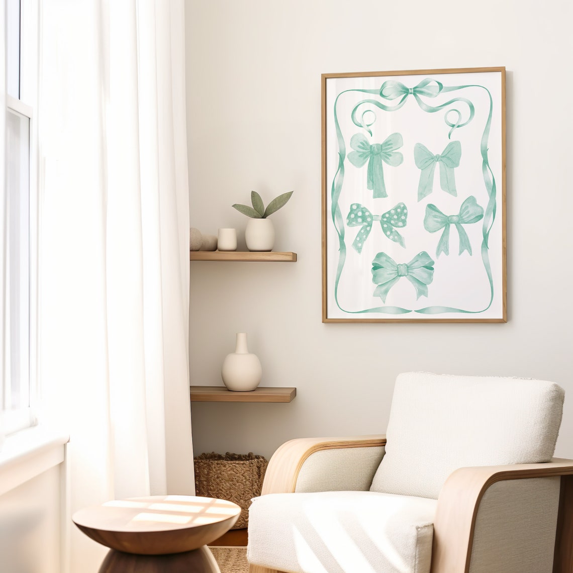 Sage Green Watercolor Bows Collection Ribbon Frame Trendy Art Poster - Image 2