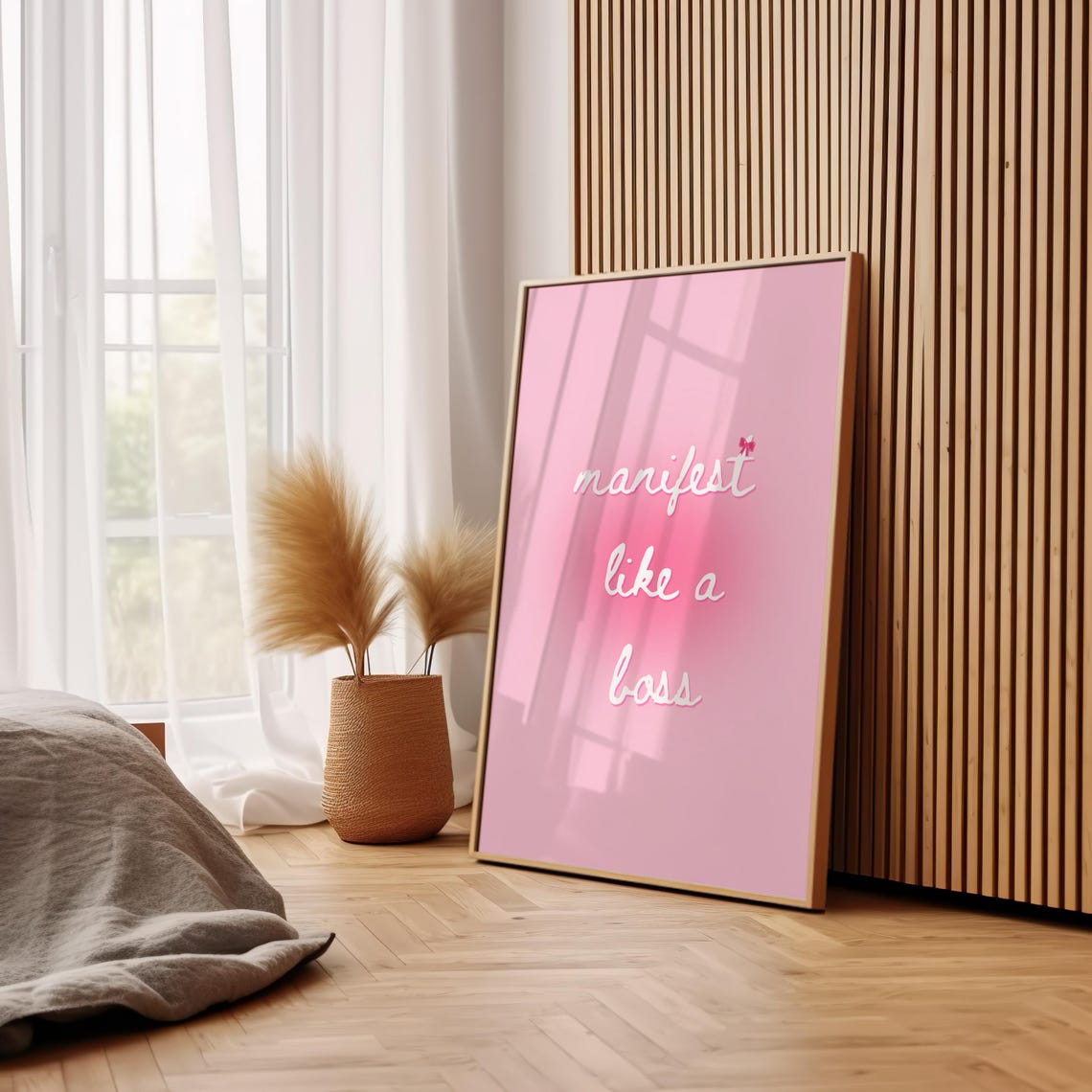 Manifest Like A Boss White Script Soft Pink Manifestation Quote Poster - Image 3