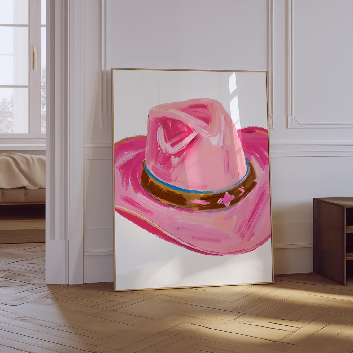 Pink Cowboy Hat Painterly Brushstroke Western Hat Art Poster