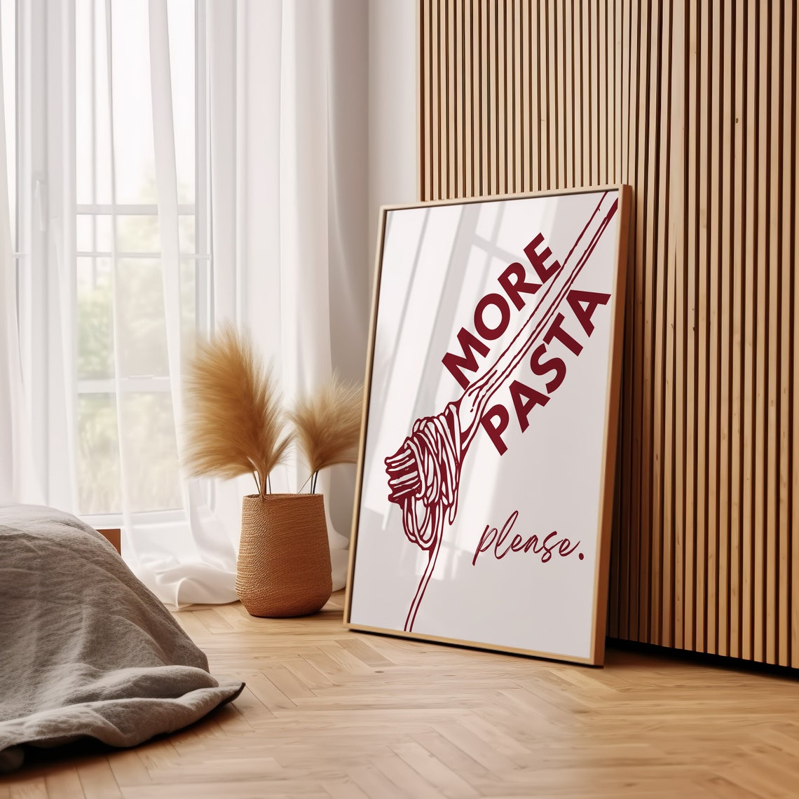 More Pasta Please Spaghetti Fork Retro Typography Kitchen Poster - Image 2