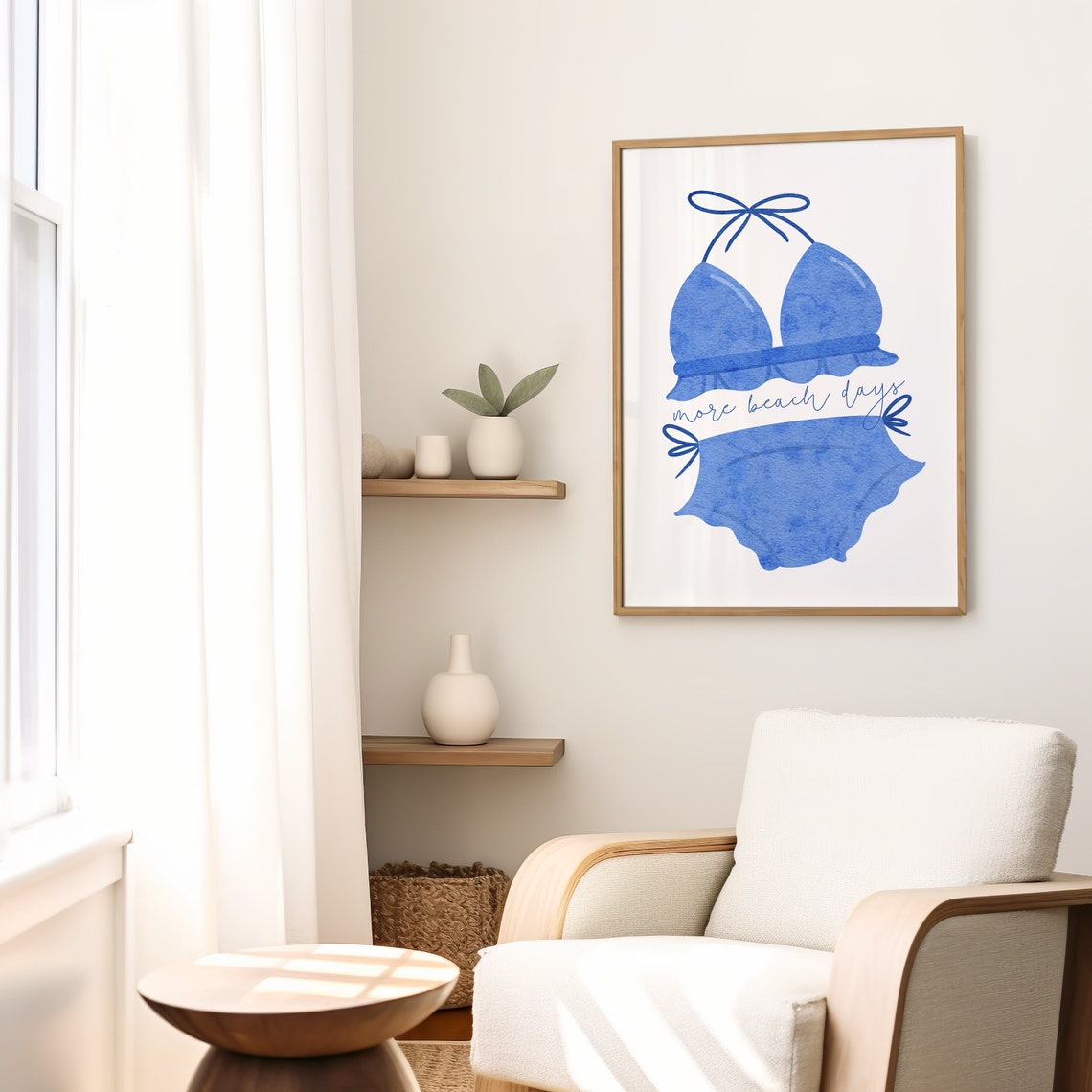 More Beach Days Blue Watercolor Bikini Preppy Coastal Poster - Image 2