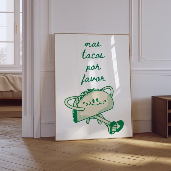 Taco Print Mexican Wall Art Retro Spanish Kitchen Decor Mexico Bar Cart Art Print Spanish Taco Print Vintage Food Wall Art