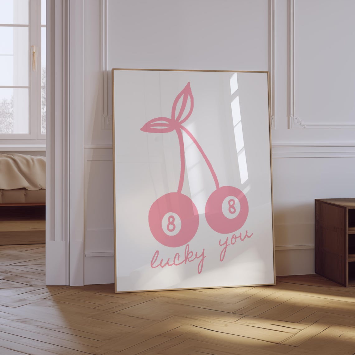 Lucky You Pink Cherry 8 Ball Retro Preppy Dorm Aesthetic Poster - Image 3