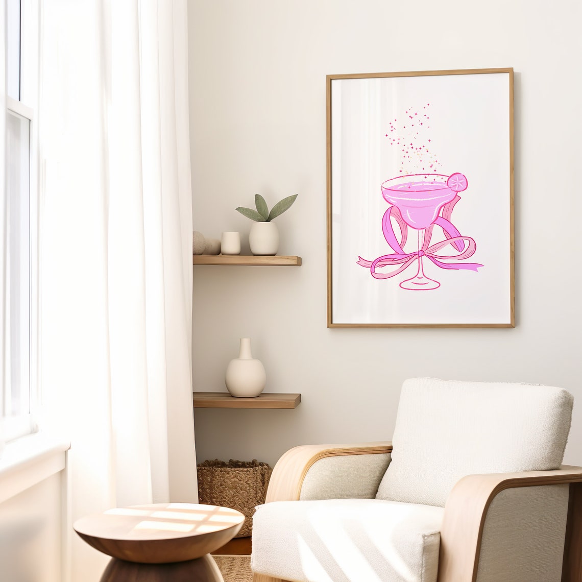 Pink Sparkling Cocktail Bow Coquette Bar Cart Art Poster For Her - Image 2