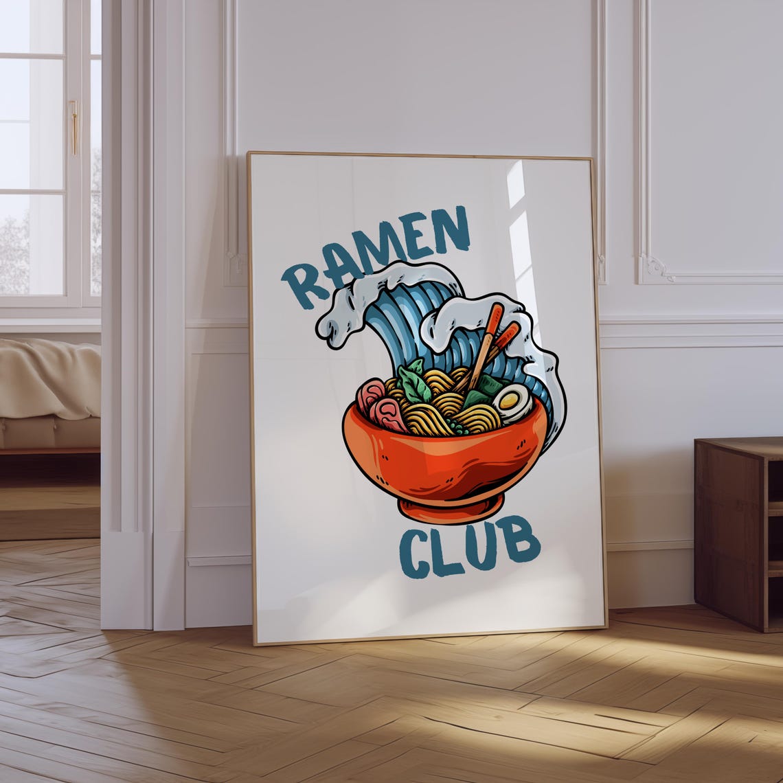 Ramen Club Great Wave Noodle Bowl Retro Japanese Food Poster