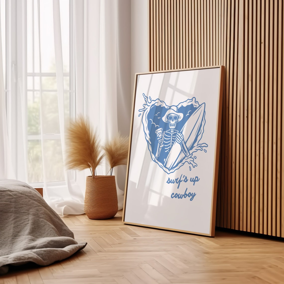 Surfs Up Cowboy Skeleton Surfer Blue Heart Coastal Art Poster - Image 3