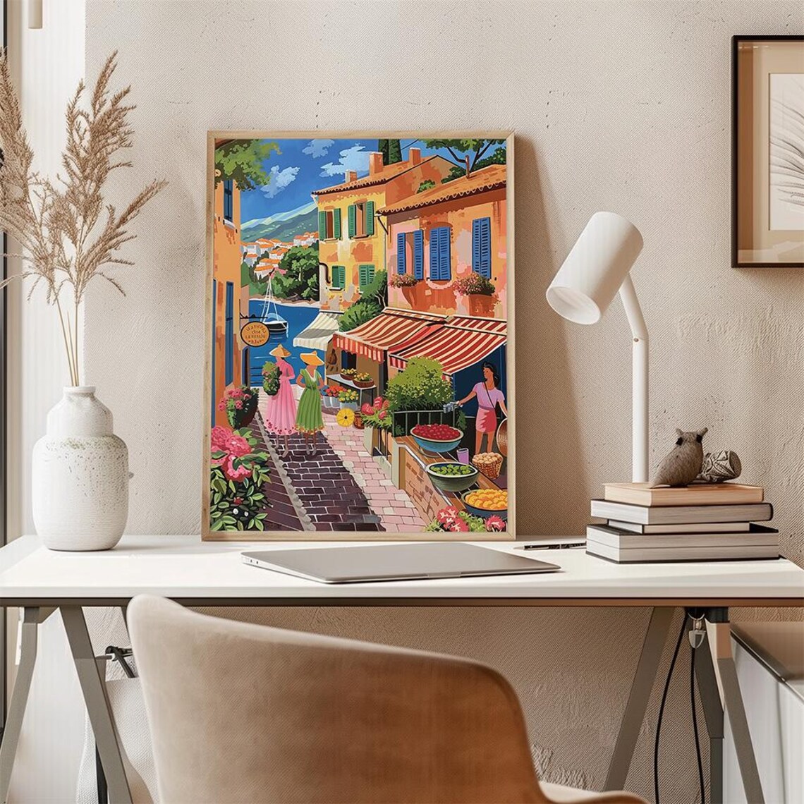 Mediterranean Riviera Market Street Poster With Colorful Sea Town - Image 3