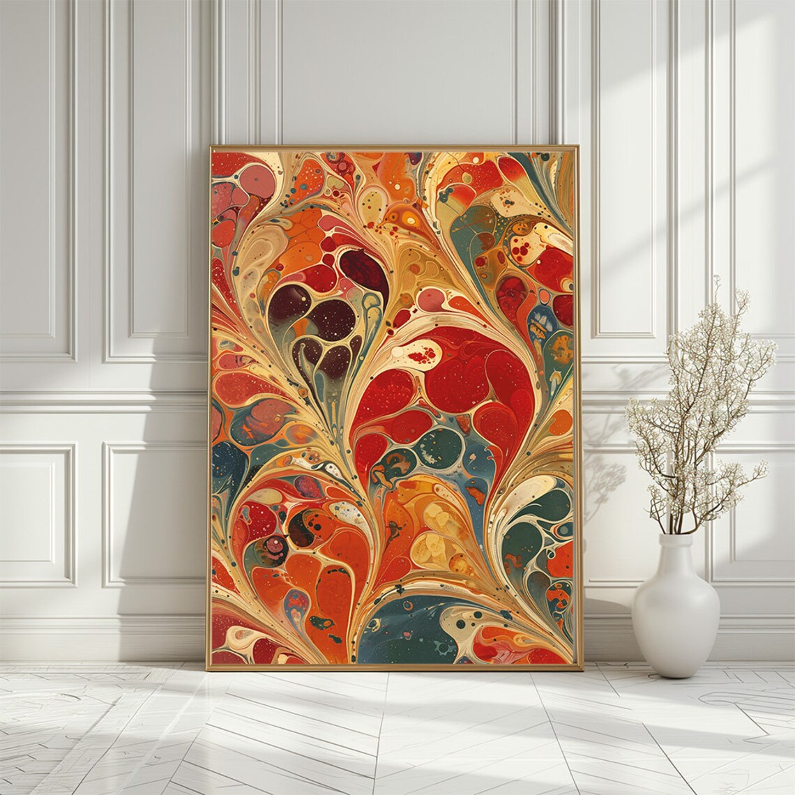 Colorful Abstract Marbling Floral Swirls Vibrant Modern Art Print