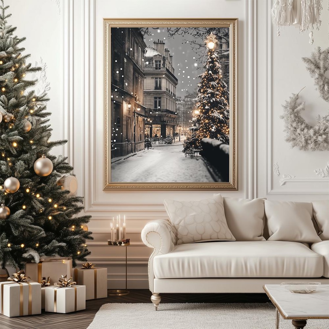 Paris Snowy Christmas Night Street Poster With Glowing Tree Lights - Image 3