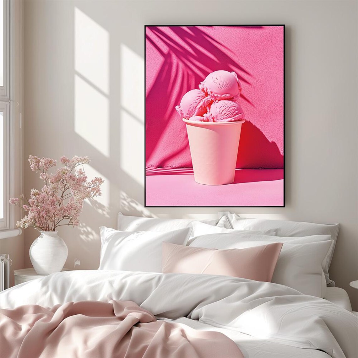 Pink Gelato Ice Cream Cup Monochrome Summer Wall Decor Poster - Image 3