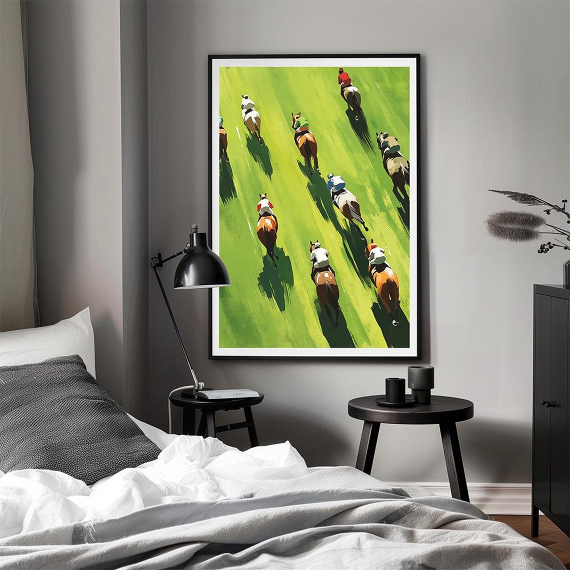 Horse Racing From Above Colorful Jockeys Galloping Art Poster - Image 2