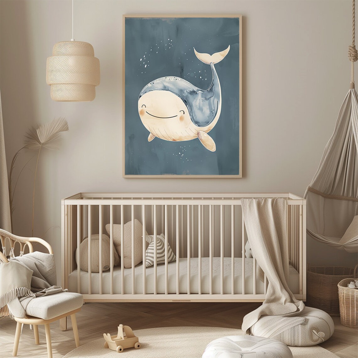 Smiling Baby Whale Watercolor Cute Nautical Nursery Wall Art - Image 3