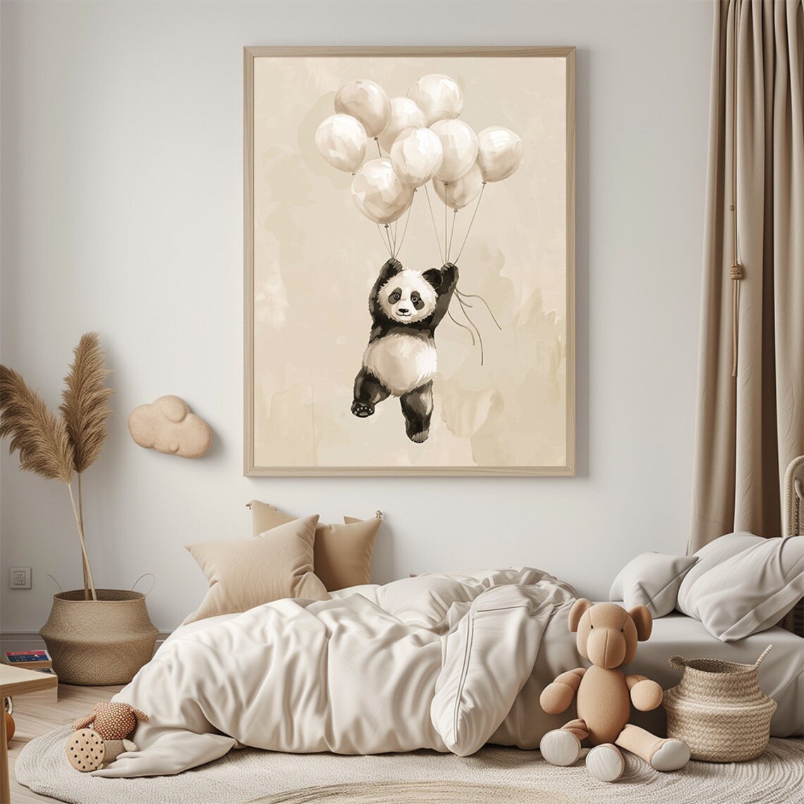 Baby Panda Flying With Balloons Nursery Watercolor Illustration Print - Image 2