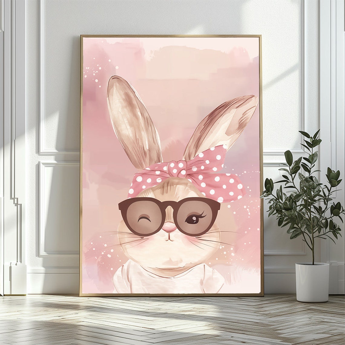 Cute Bunny With Sunglasses Polka Dot Headband Nursery Poster - Image 3
