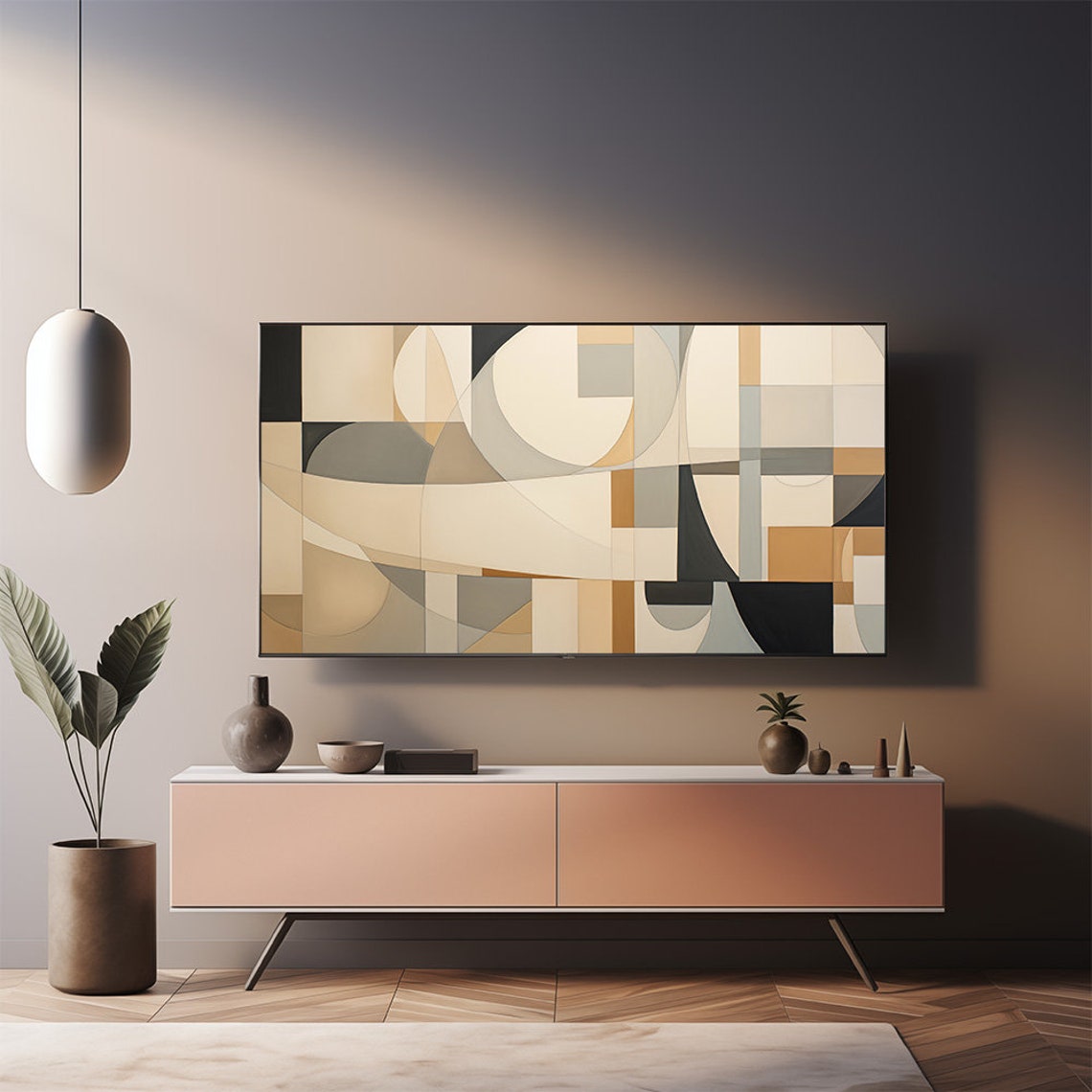 Neutral Geometric Circles Abstract Modern Minimalist Art Poster - Image 2