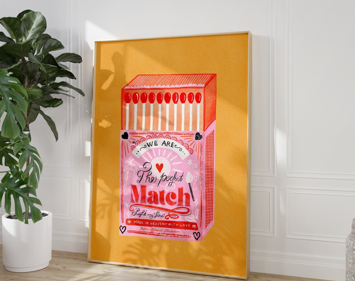Perfect Match Matchbox Retro Print, Valentine Decor