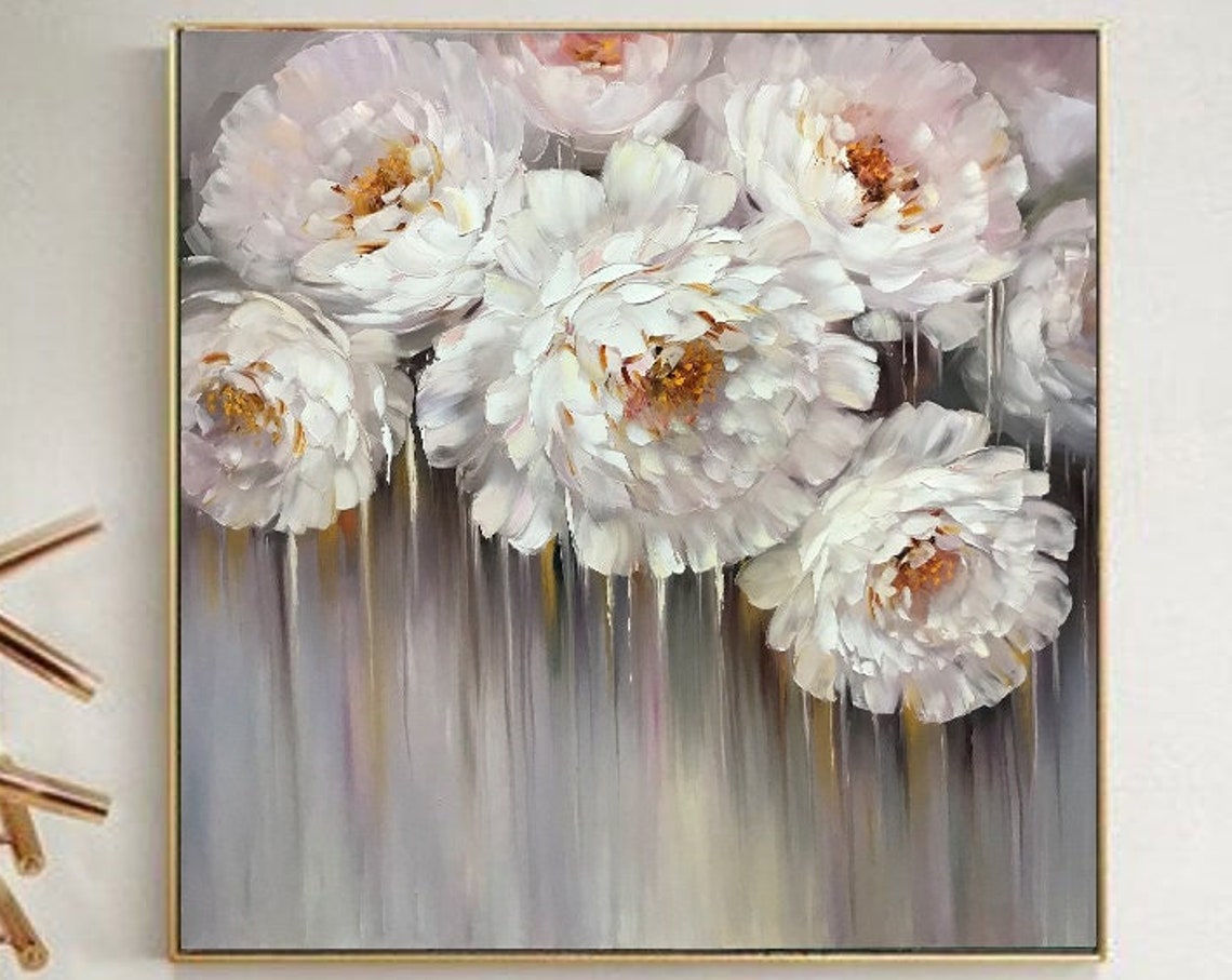Abstract Peonies Painting Original Peony Oil Painting Flowers White Peony Art 3d Flower Painting Floral Oil Painting Peony Artwork - Image 2
