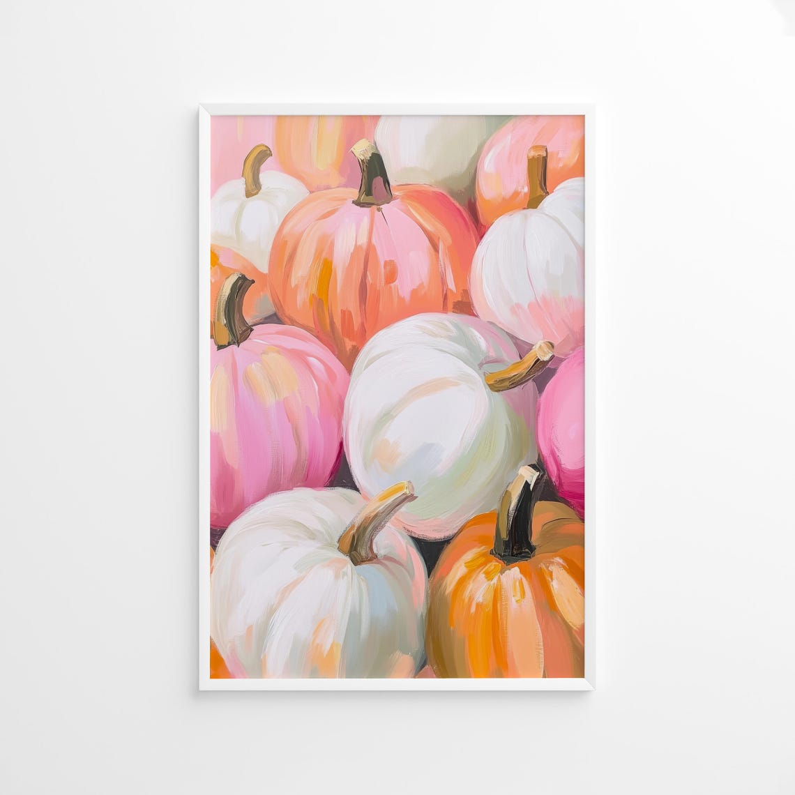 Pink And Orange Pumpkins Art Print, Pastel Autumn Decor