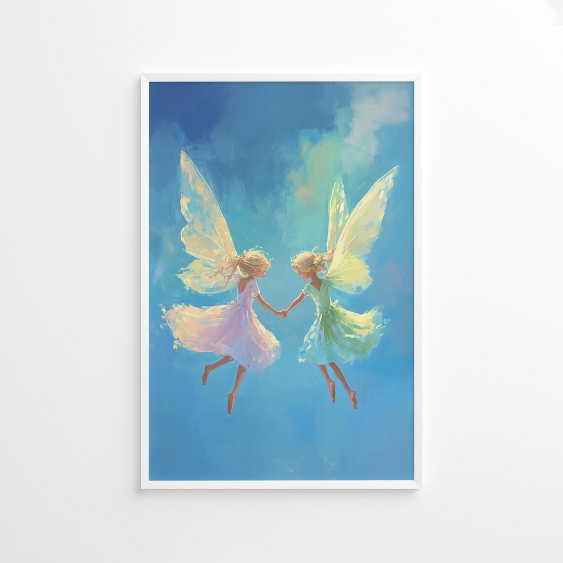 Flying Fairy Girls Poster, Whimsical Nursery Decor