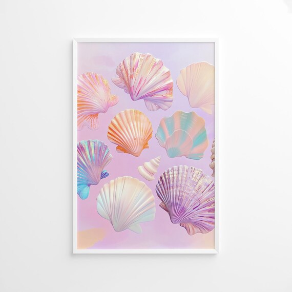 Pastel Seashell Collage Pink Ocean Shells Coastal Beach Art Poster