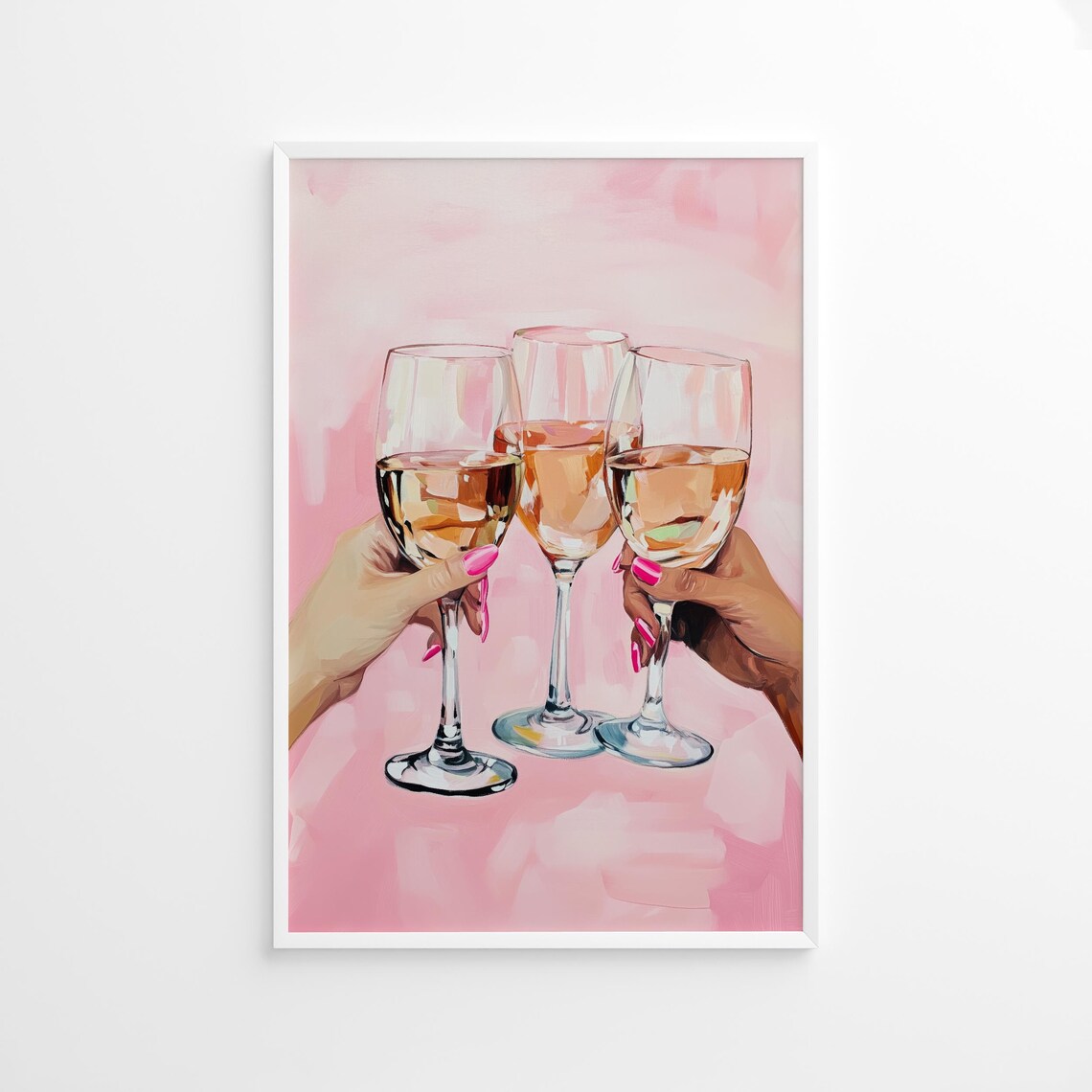Cheers Wine Glasses Toast Pink Friendship Celebration Fun Art Poster