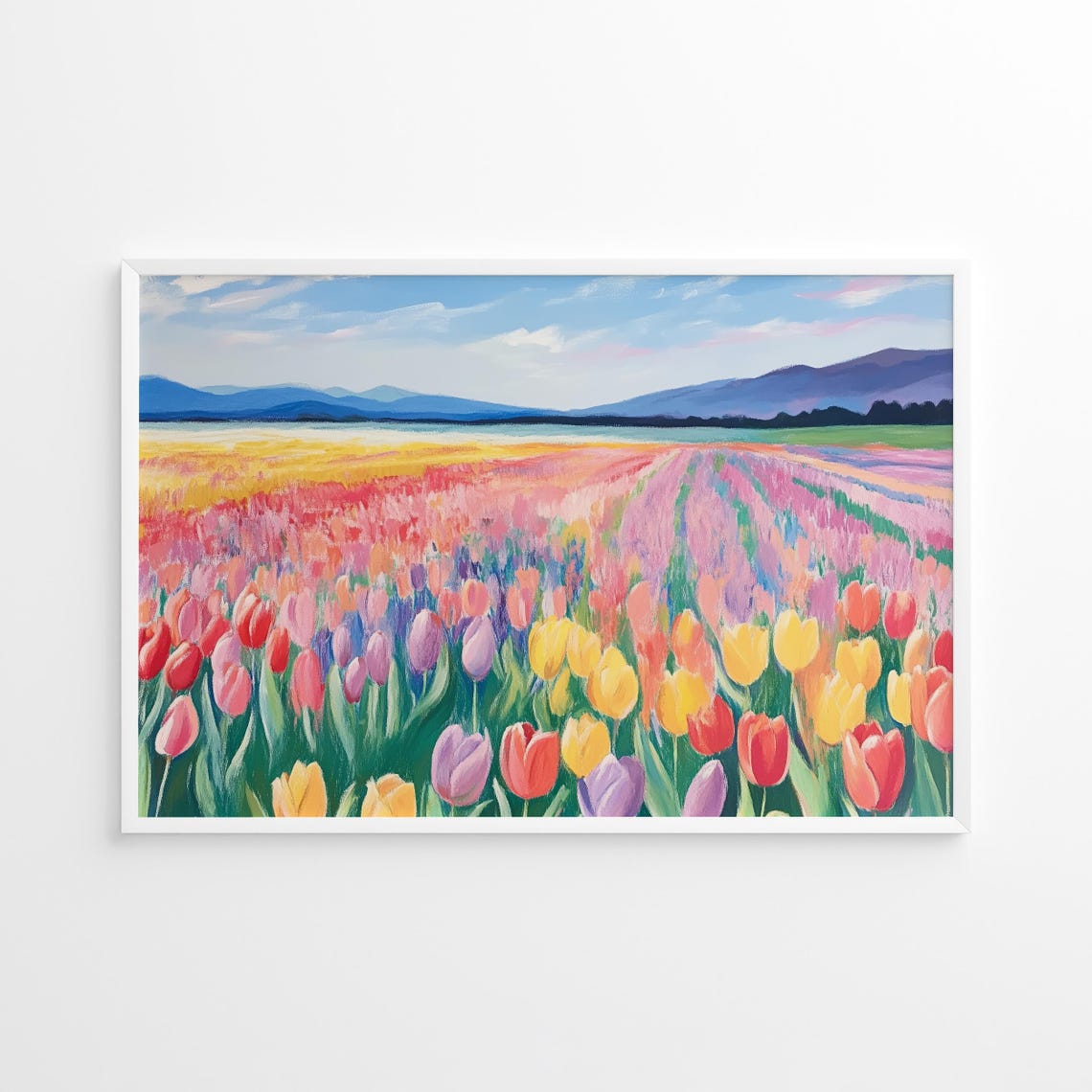 Pastel Tulip Field in Bloom Colorful Spring Flower Farm Poster