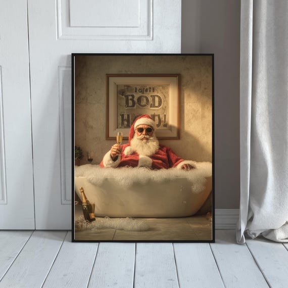 Funny Santa Bath Print Pop Art Christmas Decor