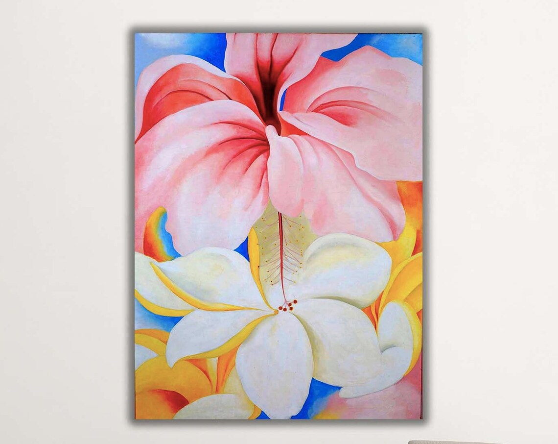 Georgia O'Keeffe Hibiscus With Plumeria Floral Art Canvas Poster