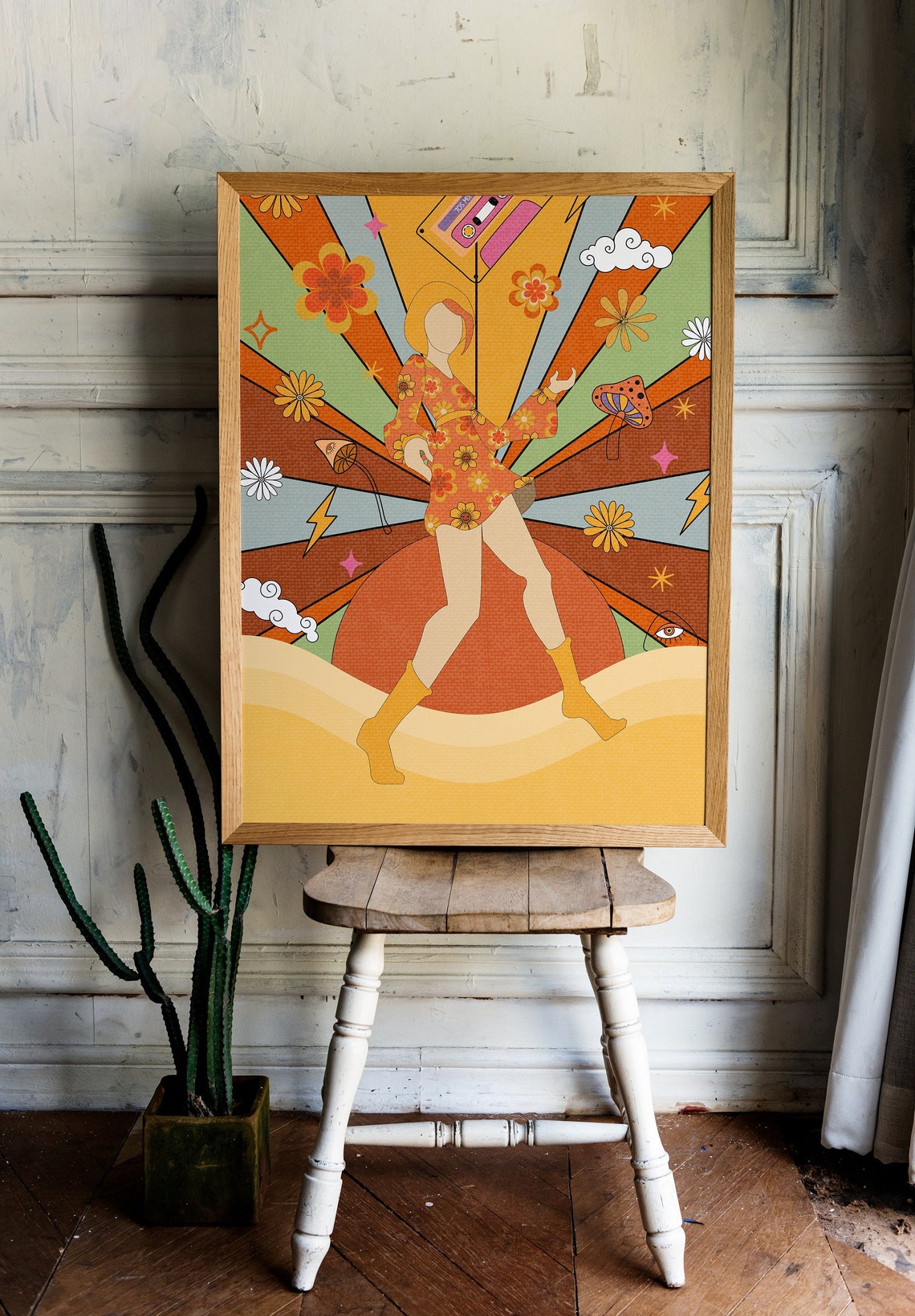 Groovy 70s Flower Child Dancing Girl Retro Psychedelic Poster