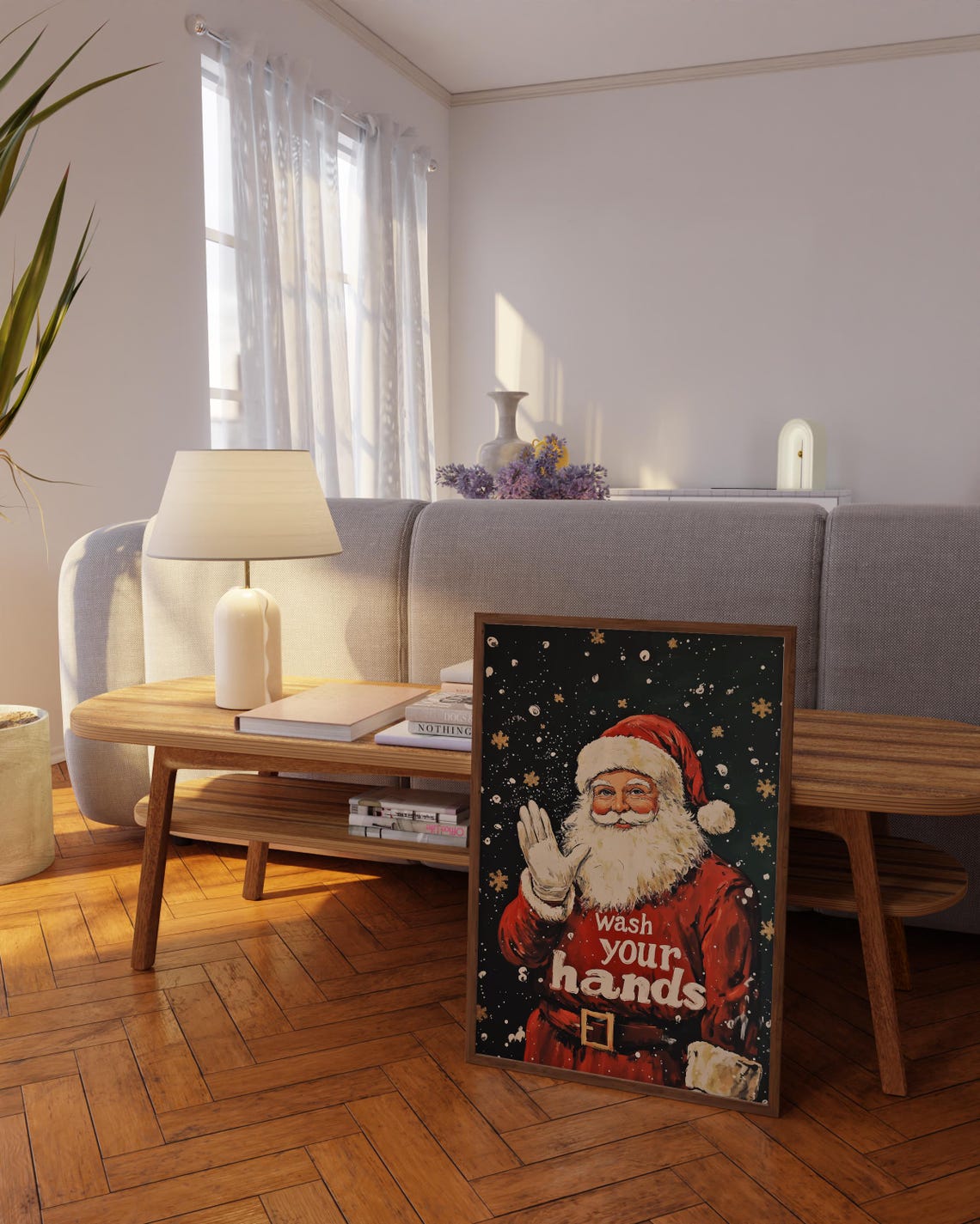 Santa Claus Wash Your Hands Funny Vintage Christmas Bathroom Poster - Image 2
