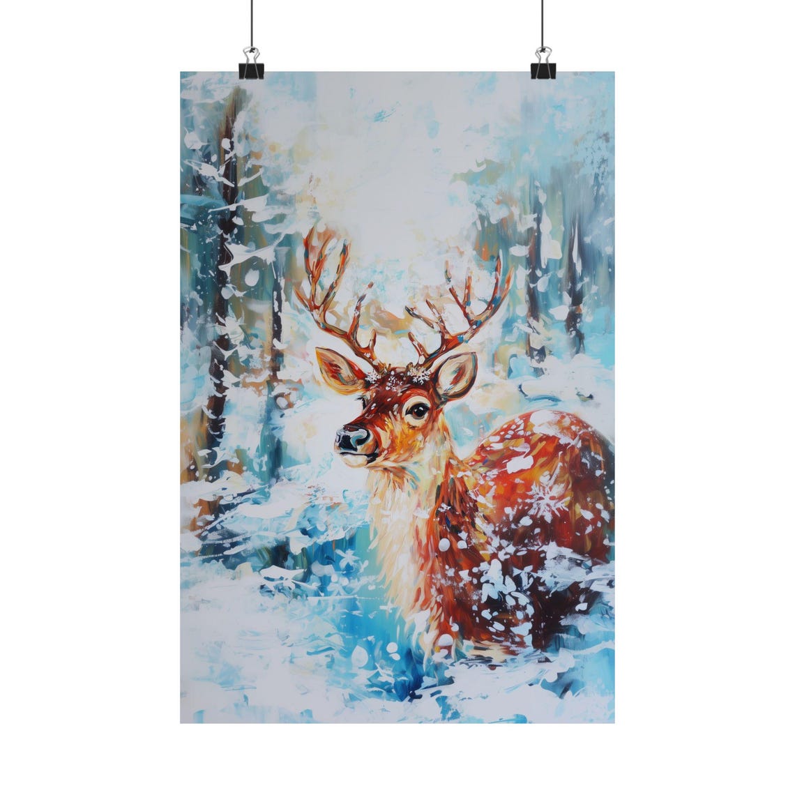 Majestic Reindeer In Snowy Forest Winter Wildlife Art Poster - Image 2