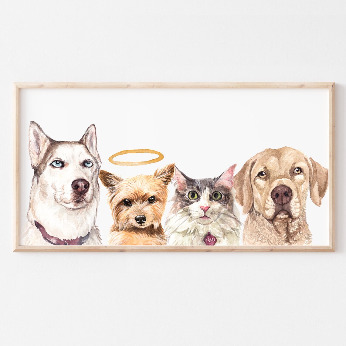 Four Pet Watercolor Portrait Custom Pet Art Print - Image 3