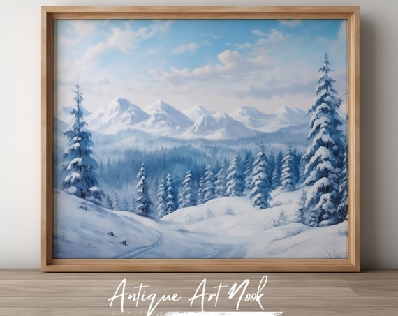 Laurentian Snowy Pine Trees Canadian Print Landscape Antique Wall Art Oil Painting Vintage Style Decor
