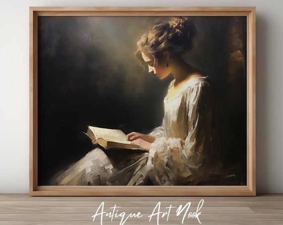 Portrait Of Woman Vintage Painting Antique Wall Art Woman In White Oil Painting Vintage Style Decor Moody