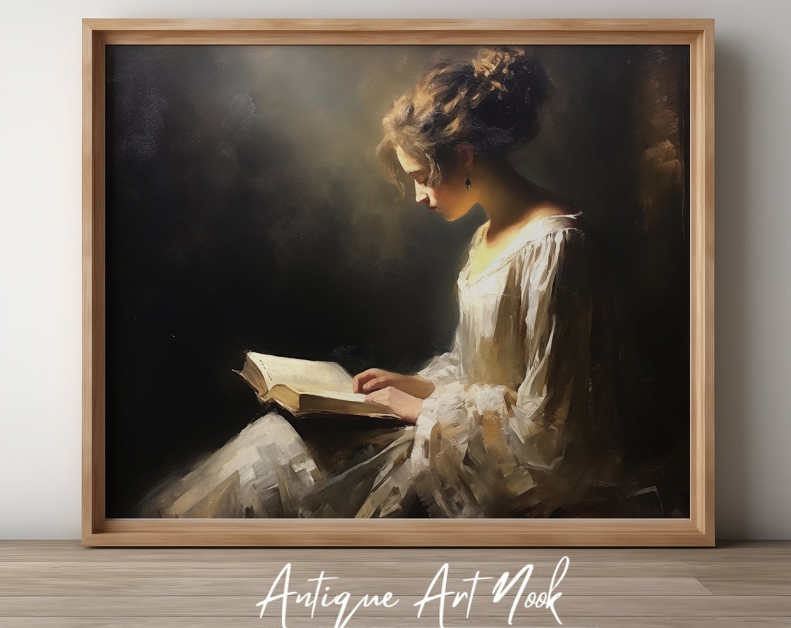 Portrait Of Woman Vintage Painting Antique Wall Art Woman In White Oil Painting Vintage Style Decor Moody